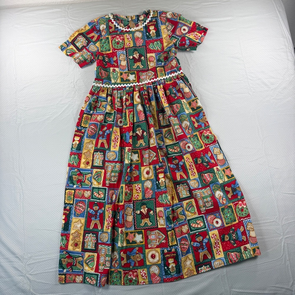 Unbranded Christmas Gingerbread Cookie Patchwork Dress Teacher Holiday Small